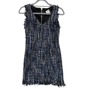 B Darlin Womens Size 1/2 Blue Black Shimmer Tweed V Neck Sheath Dress